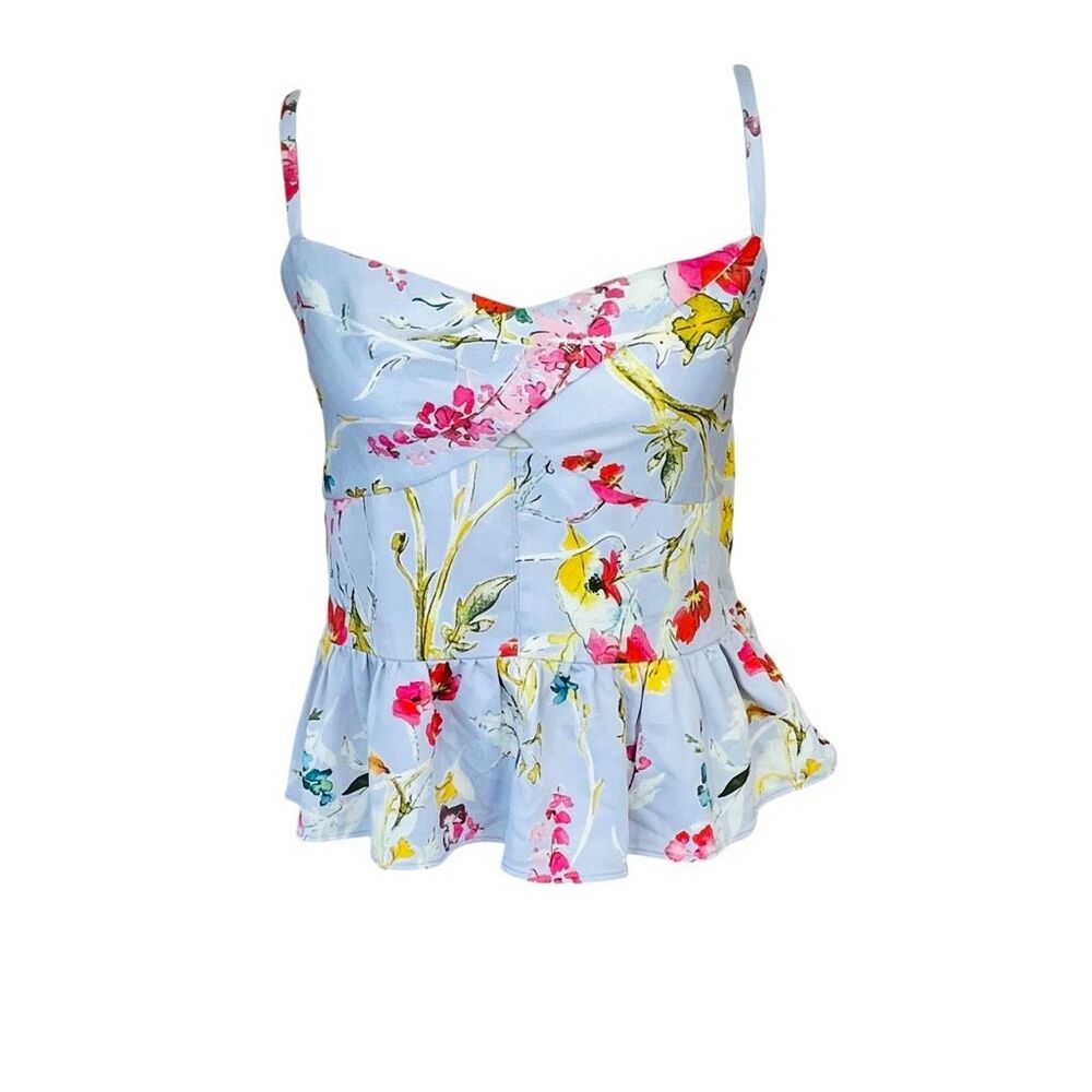 RACHEL Rachel Roy Morning Blue Combo Floral Peplum Top Size 6